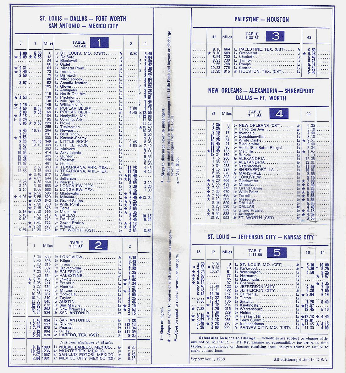 Sept. 1, 1968 Missouri Pacific schedule